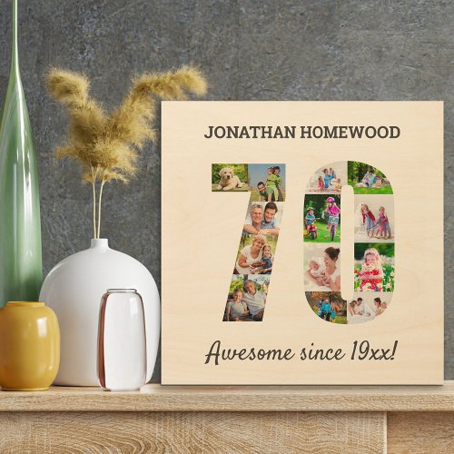 70th Birthday Photo Collage in Number 70 Wood Wall Art