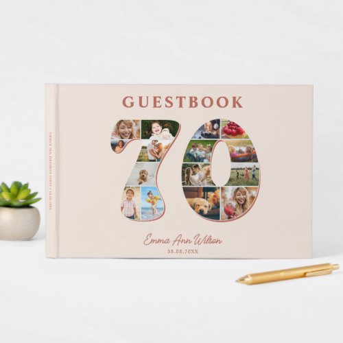 70th Birthday Photo Collage Milestone Guestbook