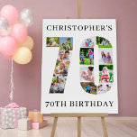 70th Birthday Photo Collage Number 70 Personalized Foam Board<br><div class="desc">70th Birthday Party easel sign - perfect to welcome guests, provide a photo prop and create a fun "do you remember when .. ?" talking point. The photo template is set up for you to upload your pictures to form the number 70. The template uses a mix of square, portrait...</div>