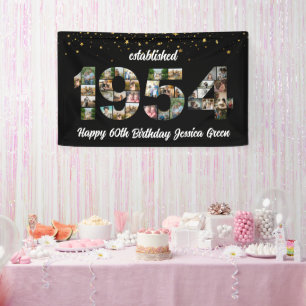 70th Birthday Photo Collage party Established 1954 Banner