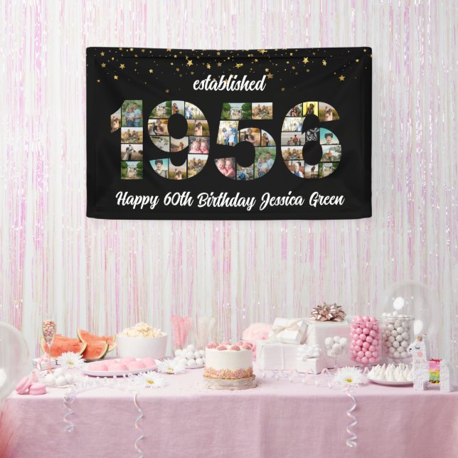 70th Birthday Photo Collage party Established 1956 Banner (Party)