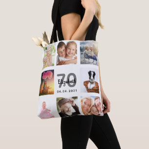 70th birthday photo collage white tote bag