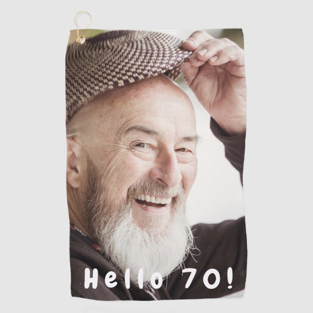 70th birthday photo hello 70 golf towel (Front)