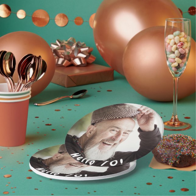 70th birthday photo hello 70 guys men paper plates (Multi)