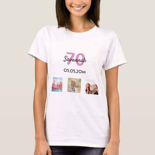 70th birthday photo pink monogram woman T_Shirt