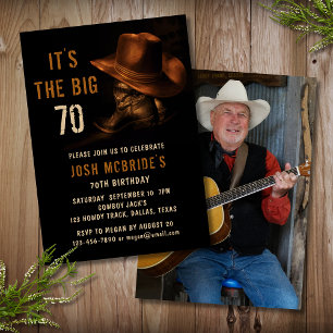 70th Birthday Photo Rustic Cowboy Hat Boots Invitation