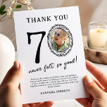 70th Birthday Photo Thank You Card<br><div class="desc">Discover the charm and personal touch of our simple yet elegant birthday thank you cards. Featuring a customizable photo template encased in a playful doodle frame, these cards are not just a thank you note, but a keepsake. With the spirited saying, '70 never felt so good', and space for a...</div>