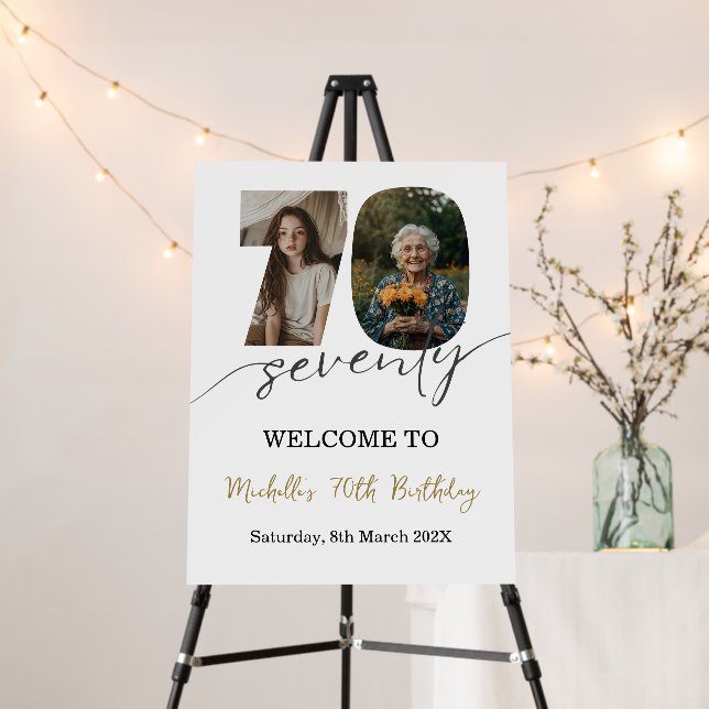 70th Birthday Photo Welcome Sign For Men or Women (In Situ (Stand))