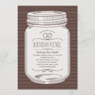 70th Birthday Picnic Party Rustic Mason Jar Invitation