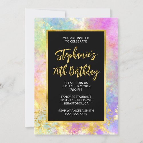 70th Birthday Pink and Gold Glam Fire Opal Invitation