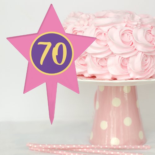 70th Birthday Pink and Purple Star Cake Topper