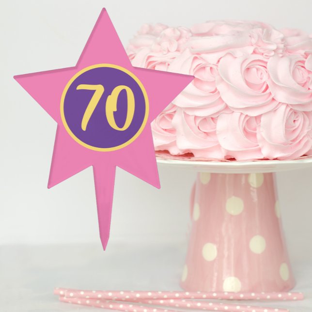 70th Birthday Pink and Purple Star Cake Topper (In Situ Cake)