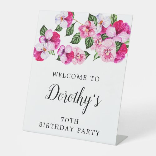 70th Birthday Pink and White Floral Pedestal Sign