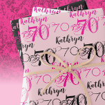 70th birthday Pink Black White Set Personalized Wrapping Paper Sheets<br><div class="desc">70th Birthday Custom Gift Wrap Sheets celebrating 70 years in cool pink,  black and white typography.</div>