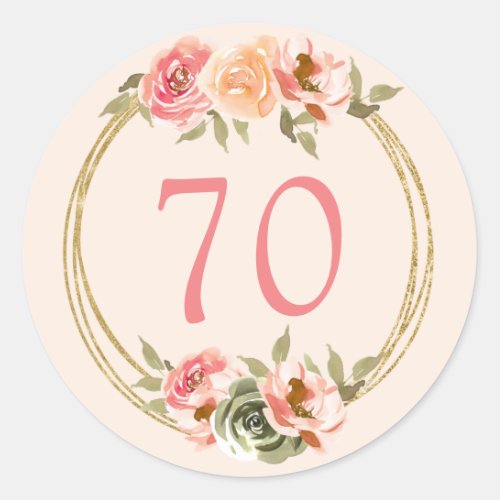 70th Birthday Pink Floral  Classic Round Sticker