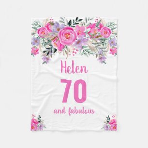 70th birthday pink floral fleece blanket