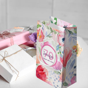70th birthday pink flowers pastel bohemian small gift bag