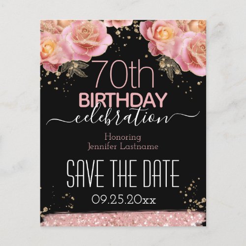 70th Birthday Pink Glitter Floral  Flyer