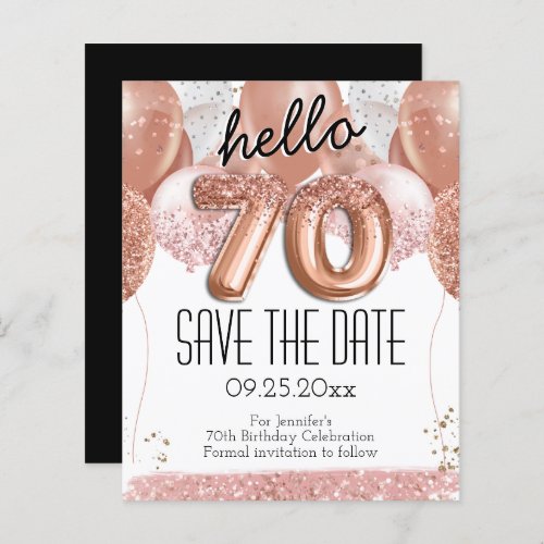 70th Birthday Pink Glitter Save the Date
