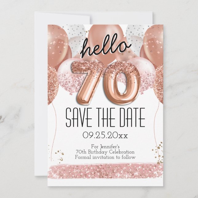 70th Birthday Pink Glitter Save the Date Invitation (Front)
