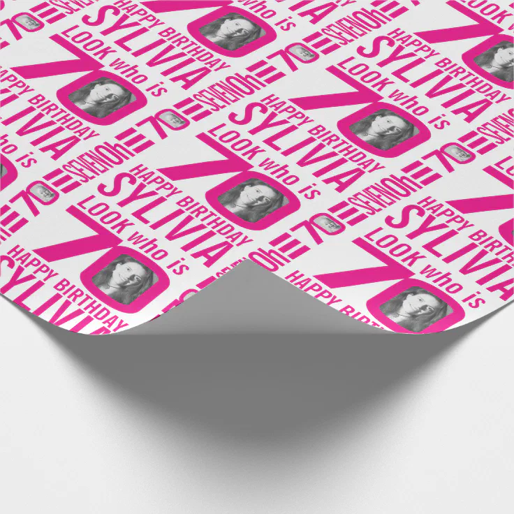 70th Birthday Pink Look 70 Custom Photo Name Wrapping Paper Zazzle 4000