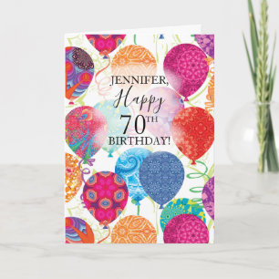 70th Birthday Pink Orange Turquoise Balloons  Card