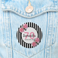 70th birthday pink roses black white stripes