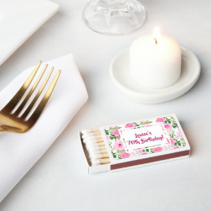 70th Birthday Pink Roses Matchboxes