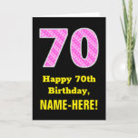 [ Thumbnail: 70th Birthday: Pink Stripes and Hearts "70" + Name Card ]