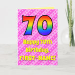 [ Thumbnail: 70th Birthday: Pink Stripes & Hearts, Rainbow # 70 Card ]