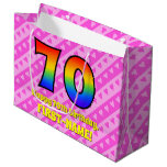 [ Thumbnail: 70th Birthday: Pink Stripes & Hearts, Rainbow # 70 Gift Bag ]