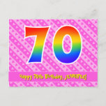 [ Thumbnail: 70th Birthday: Pink Stripes & Hearts, Rainbow 70 Postcard ]