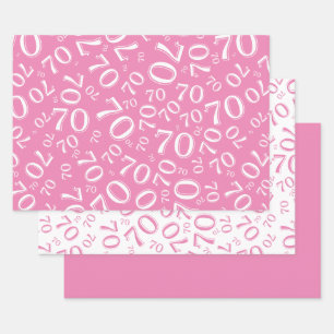 70th Birthday Pink & White Number Pattern 70 Wrapping Paper Sheets