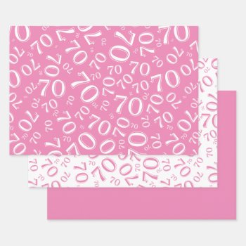 70th Birthday Pink & White Number Pattern 70 Wrapping Paper Sheets by NancyTrippPhotoGifts at Zazzle