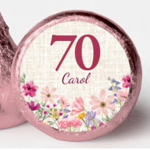 70th Birthday Pink Wildflower Linen Chocolate