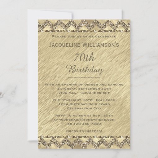 70th Birthday Platinum Glitter Chevrons Invitation | Zazzle