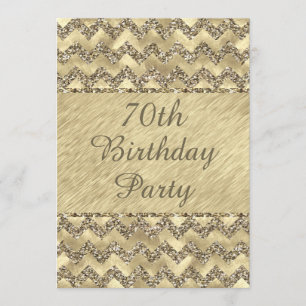 70th Birthday Platinum Glitter Chevrons Invitation