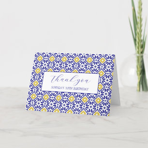 70th Birthday Portuguese Tiles Blue Thank you Card