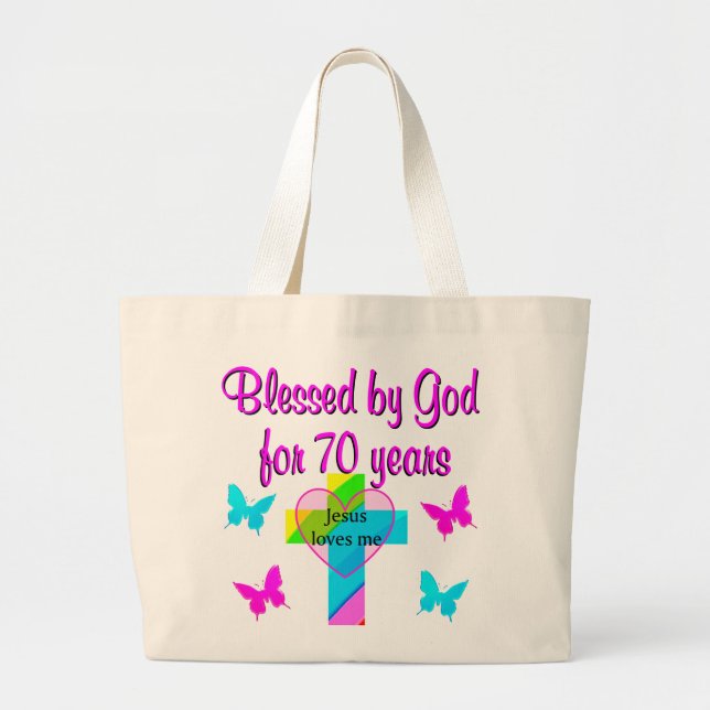 70TH BIRTHDAY PRAYER LARGE TOTE BAG (Front)