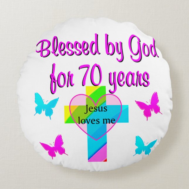 70TH BIRTHDAY PRAYER ROUND PILLOW (Front)