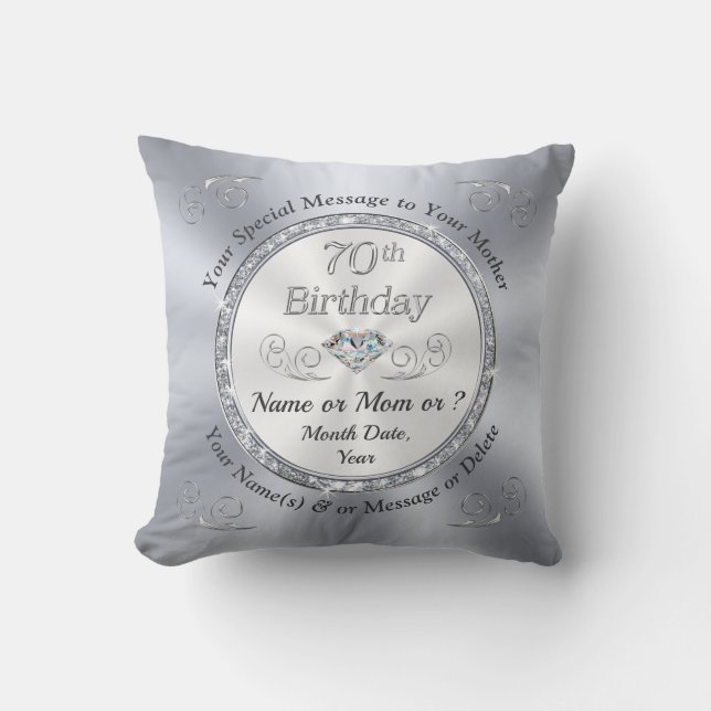70th Birthday Present for Mom or other Women, 70th Throw Pillow (Front)