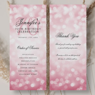 70th Birthday Program Blush Pink Bokeh Thank You