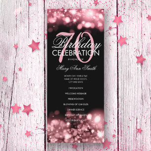70th Birthday Program Glam Lights Rose Gold Menu