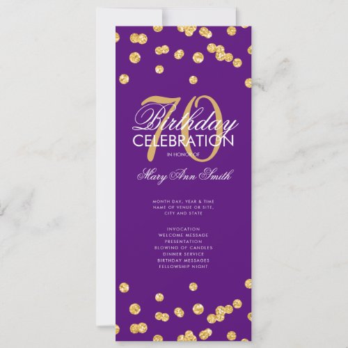 70th Birthday Program Gold Purple Glitter w Menu