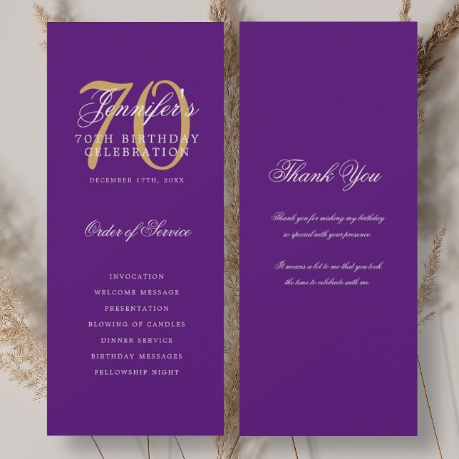 70th Birthday Program Gold Purple Thank You (70th Birthday Program Gold Purple Thank You)
