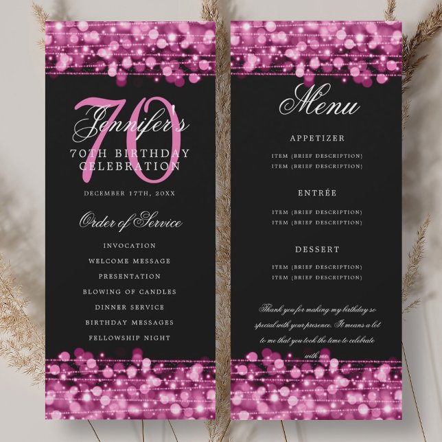 70th Birthday Program Hot Pink Menu+Thank You (70th Birthday Program Hot Pink Menu+Thank You)