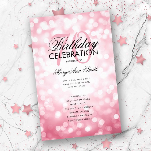70th Birthday Program Lights Rose Gold Menu  Flyer (Creator Uploaded)