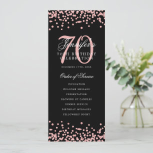 70th Birthday Program Rose Gold Confetti Black