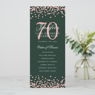 70th Birthday Program Rose Gold Confetti Green