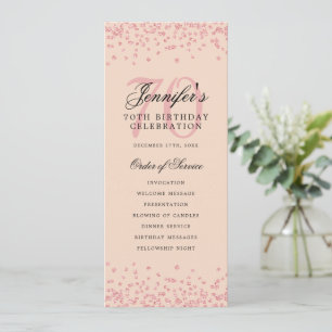 70th Birthday Program Rose Gold Menu Blush 